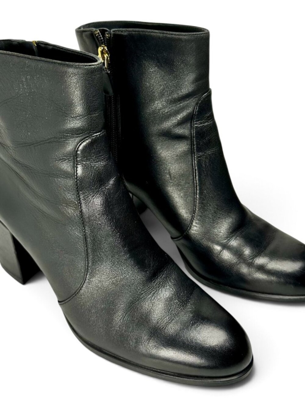 Stuart Weitzman Quinn Ankle Boots Womens US 8 Black Leather Block Heel Booties